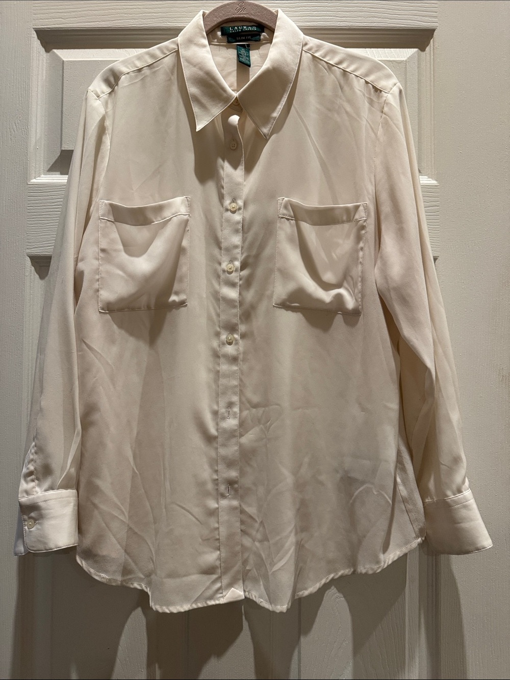 Lauren Ralph Lauren Cream Women’s Long-Sleeve Button-Down Shirt Slim Fit XL
